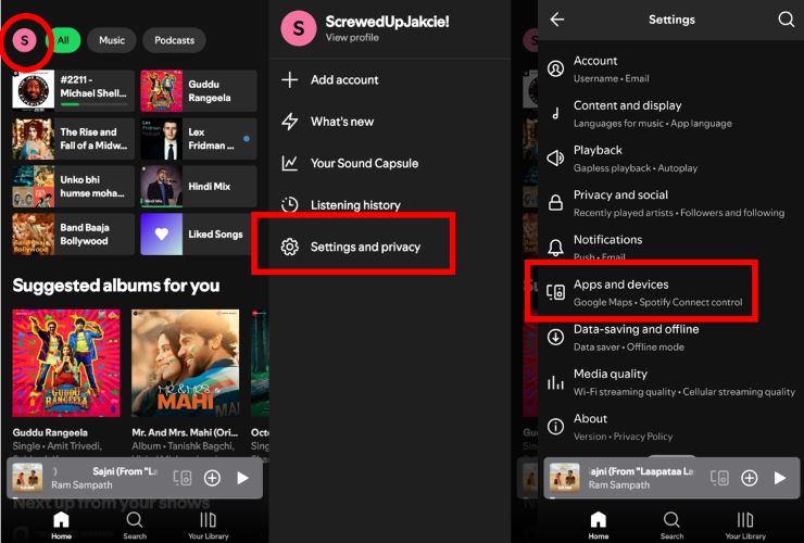 select Settings and privacy | Add Downloaded MP3 Songs to Spotify