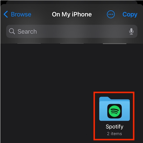 paste files to Spotify folder | Download Spotify Songs iPhone without Premium