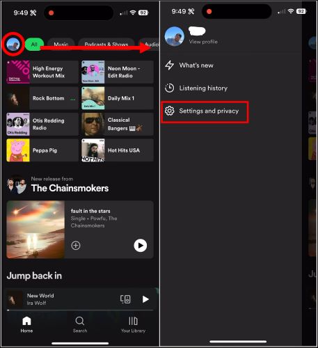 tap profile icon | Add MP3 Files to Spotify iPhone Android