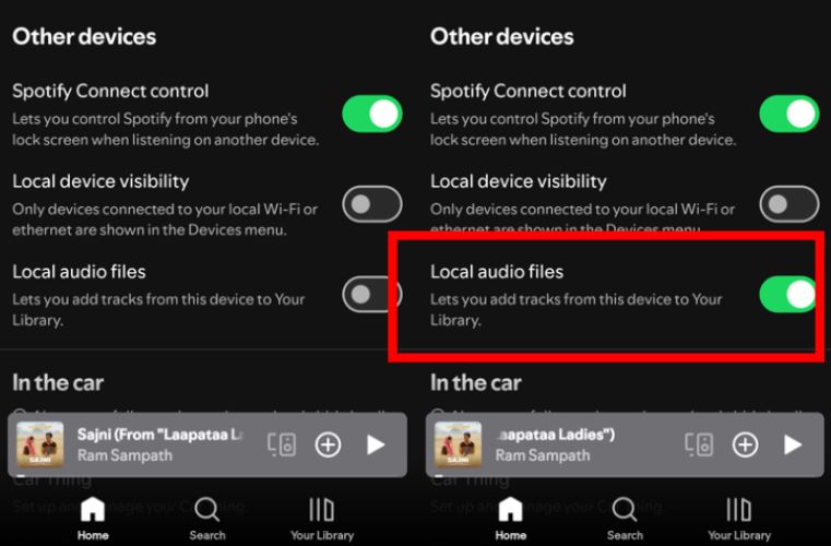 toggle on Local audio files | Add MP3 Files to Spotify iPhone Android