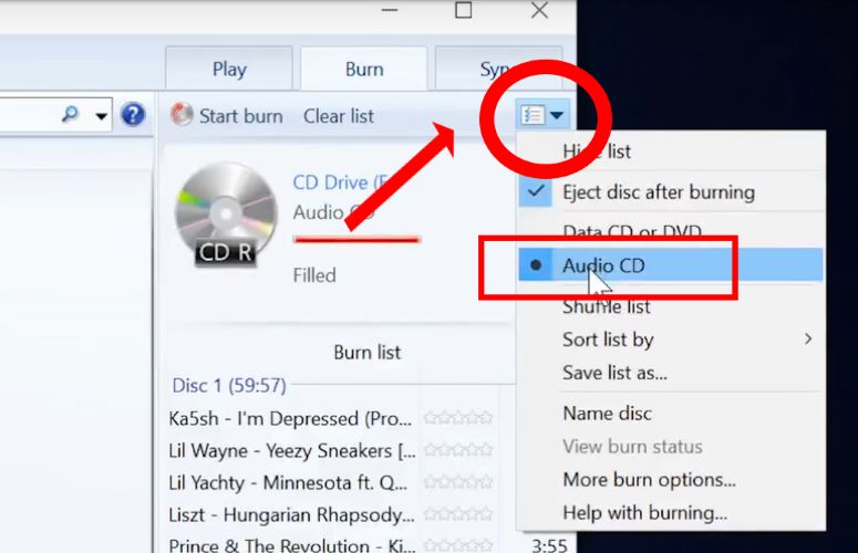 choose Audio CD | Burn Spotify Playlist to CD