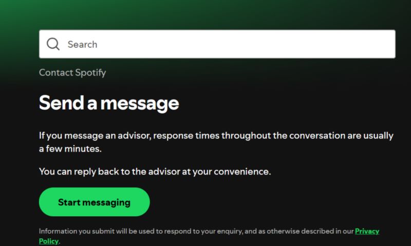 select Start Messaging | Keep Spotify Downloads After Canceling