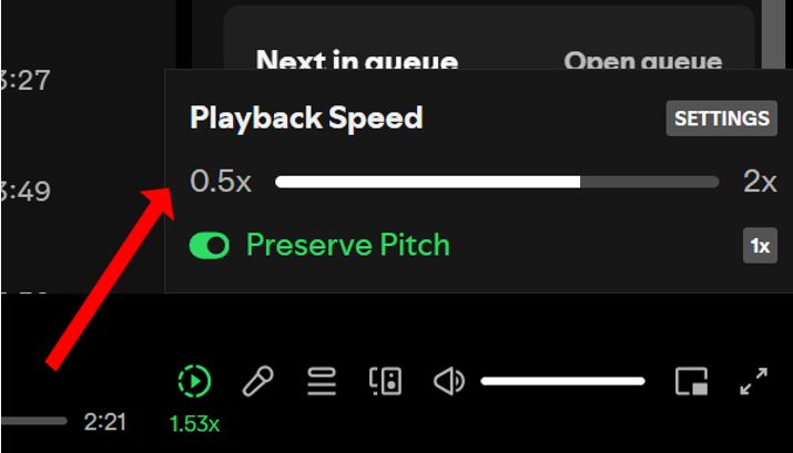 open speed control slider | Change Playback Speed on Spotify