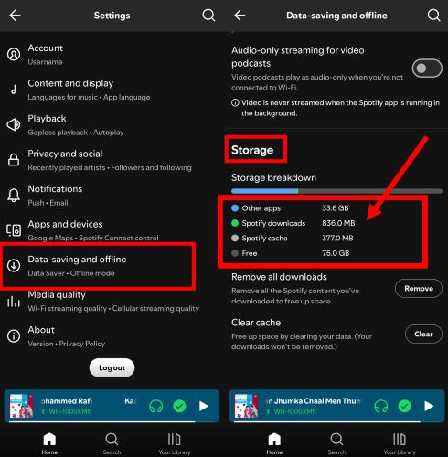 choose Data Saving and Offline | Download Spotify Music to Phone Storage