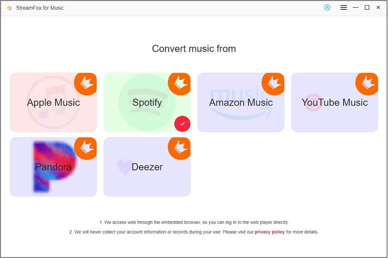 select Spotify StreamFox screen | Spotify Playing but No Sound