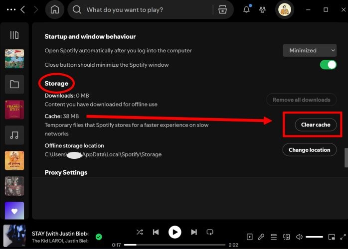 click Clear Cache | Clear Spotify Cache
