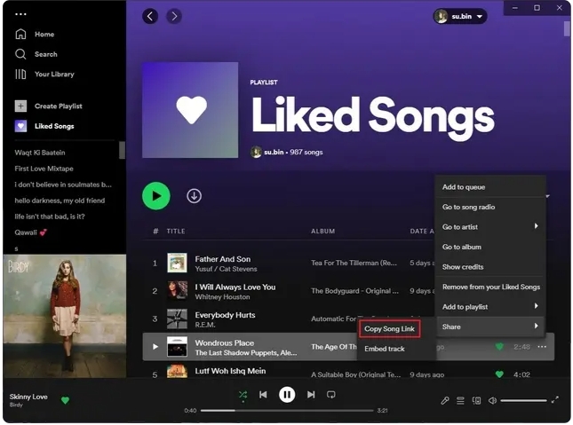 copy song link from Spotify web | Download Spotify Songs to MP3 