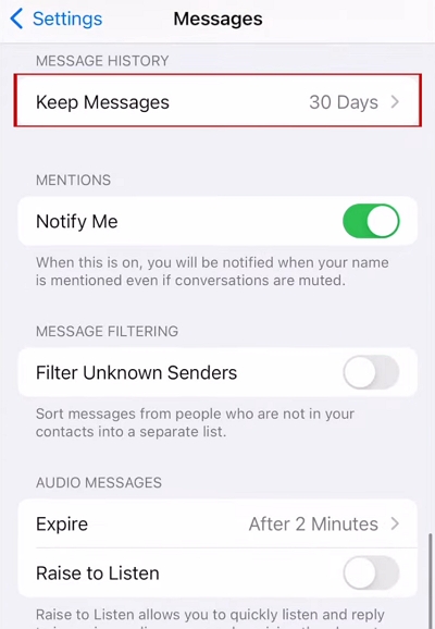 Keep Messages | Delete Large Attachments on iPhone