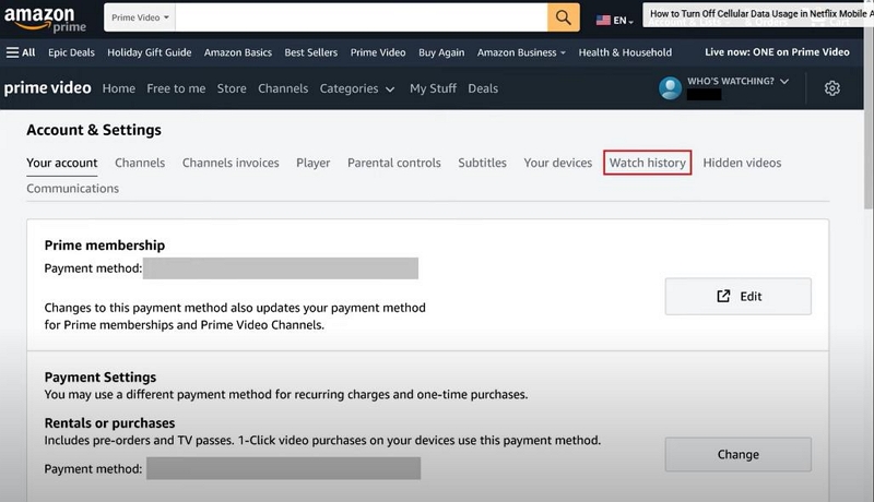 click on your watch history | how to delete downloads from amazon prime video