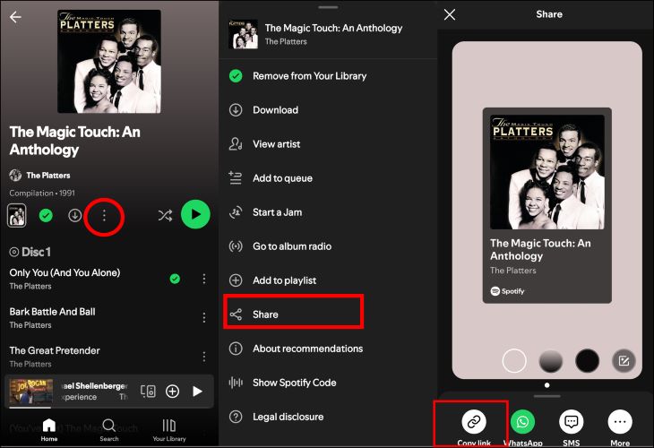 choose Copy Link | Download Spotify Songs without Premium Android