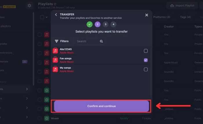 select Confirm and continue | Transfer Spotify Playlists to Apple Music