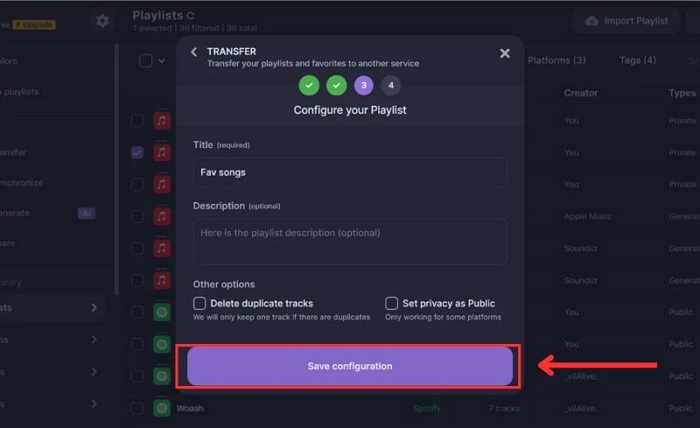 click Save configuration | Transfer Spotify Playlists to Apple Music