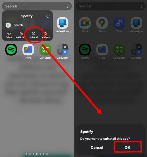 tap Uninstall | Clear Spotify Cache