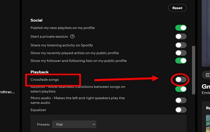 toggle off Crossfade | Fix Spotify Keeps Skipping Songs