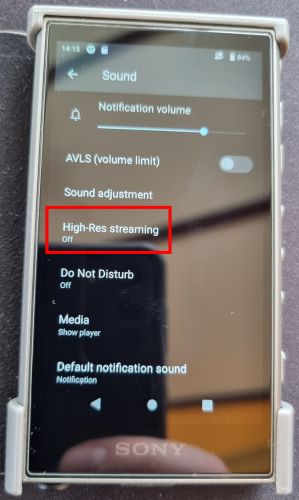 turn High Res off | Listen to Spotify on Sony Walkman
