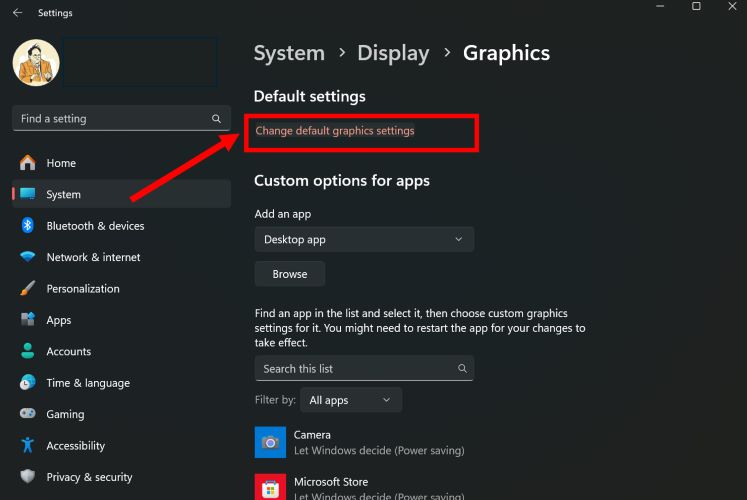 click Change default graphics settings | Fix Spotify Stuttering