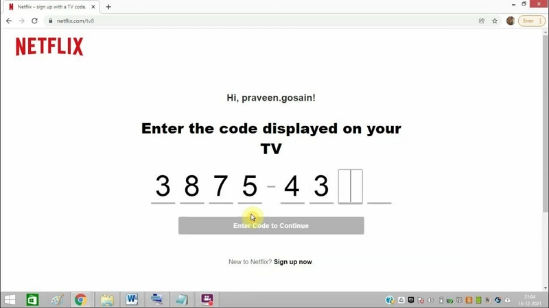 show a code for activation | netflix.com/tv8