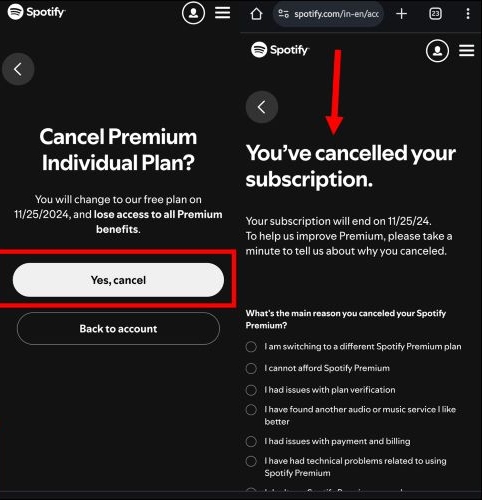 hit Yes Cancel | Cancel Spotify Premium