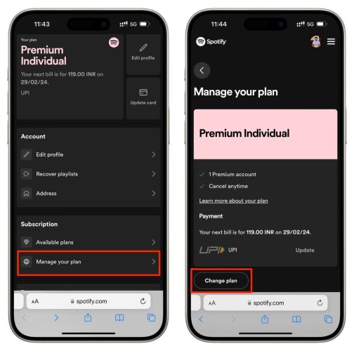 choose Manage your plan | Cancel Spotify Premium