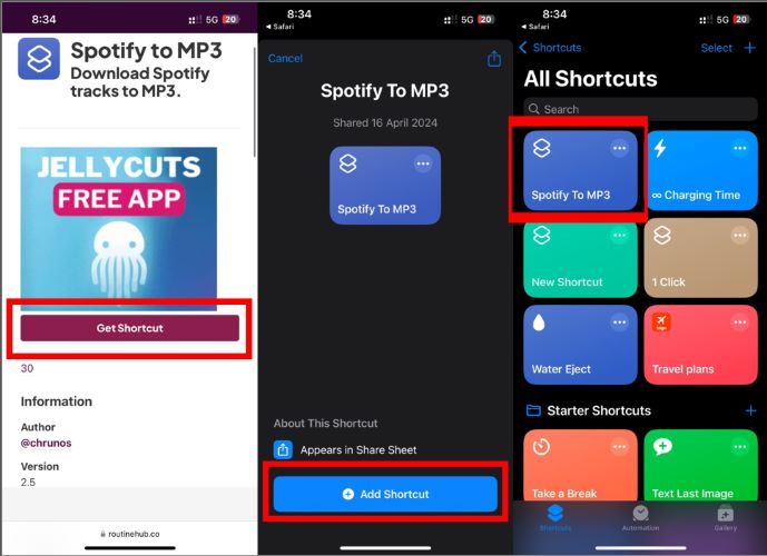 select Add Shortcut | Extract MP3 Files from Spotify