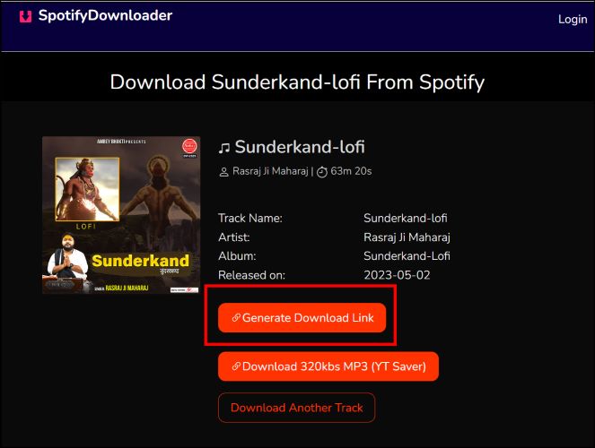 select Generate Download Link | Extract MP3 Files from Spotify