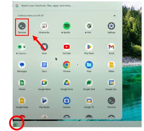 open Terminal | Get Spotify Music on Chromebook