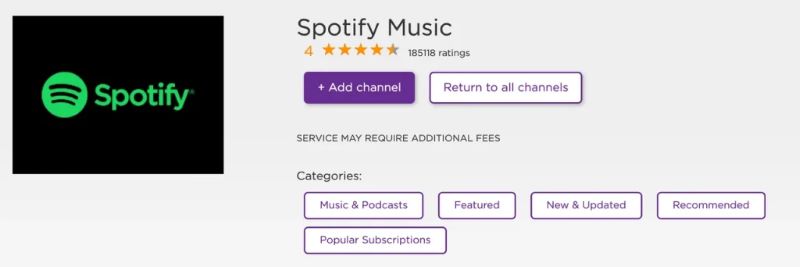 select Add Channel | Play Spotify on Roku TV