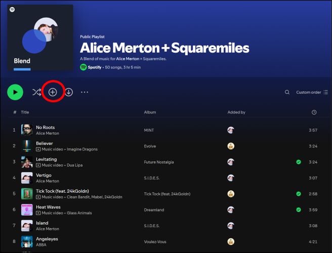 click plus | Spotify Blend Playlists