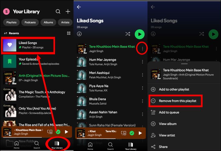 choose Remove from this playlist | Like Songs on Spotify