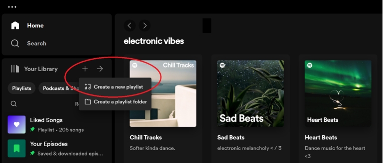 choose Create a new playlist | Edit Spotify Playlists