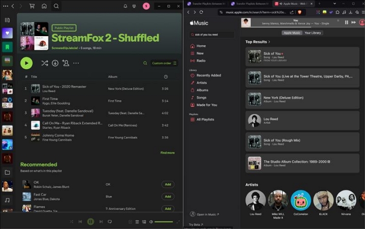 open Spotify and Apple Music | Transfer Spotify Playlists to Apple Music