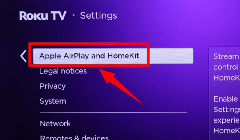 select Apple AirPlay and HomeKit | Play Spotify on Roku TV