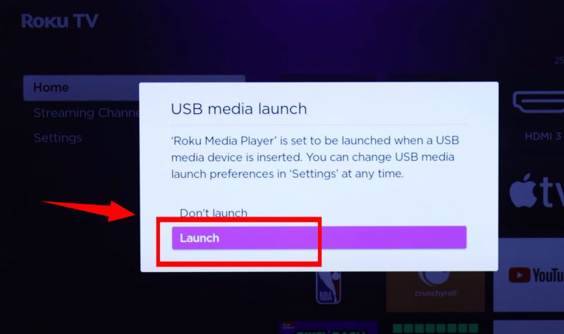 select Launch | Play Spotify on Roku TV