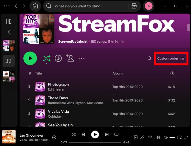 click Custom Order | Randomize Spotify Playlists