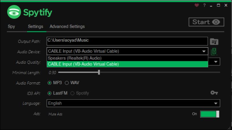 select Cable Input | Remove DRM from Spotify