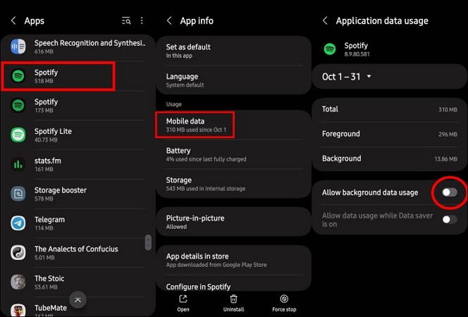 turn off Background App Refresh Android | Do Spotify Downloads Use Data