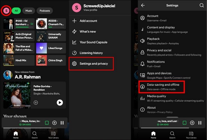 access Spotify settings | Do Spotify Downloads Use Data