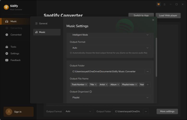 Sidify music settings | Sidify Spotify Music Converter Review