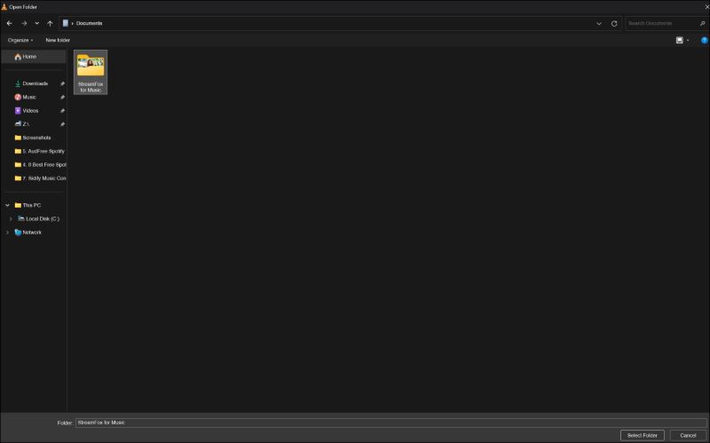 choose Select Folder | Spotify Music Visualizers