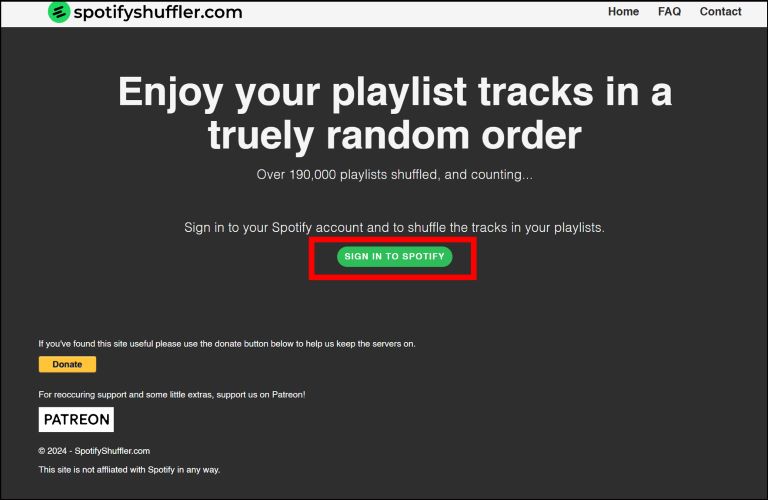 click SIGN IN TO SPOTIFY | Randomize Spotify Playlists