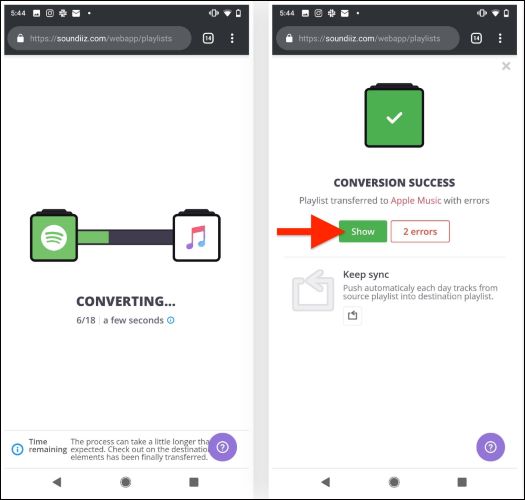 click Show Errors | Spotify to Apple Music Playlist Converters