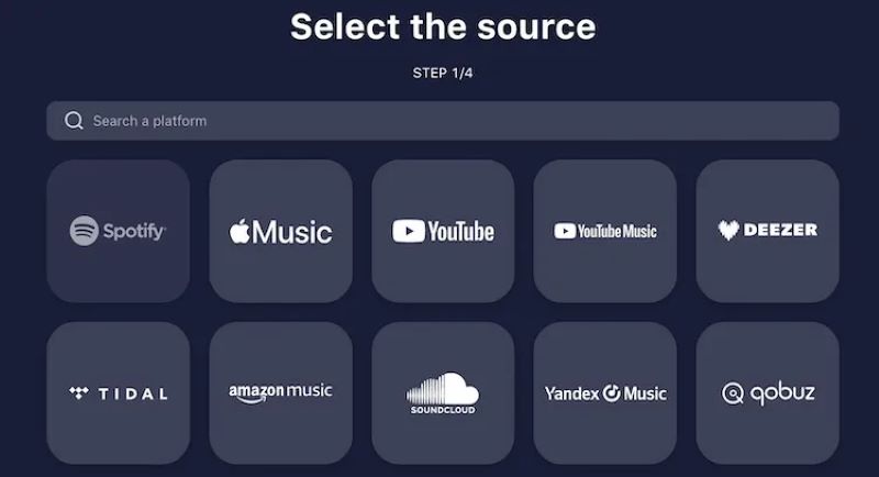 select Spotify as source | Spotify to Apple Music Playlist Converters