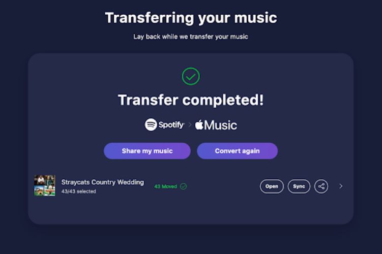 hit Start Transfer | Spotify to Apple Music Playlist Converters