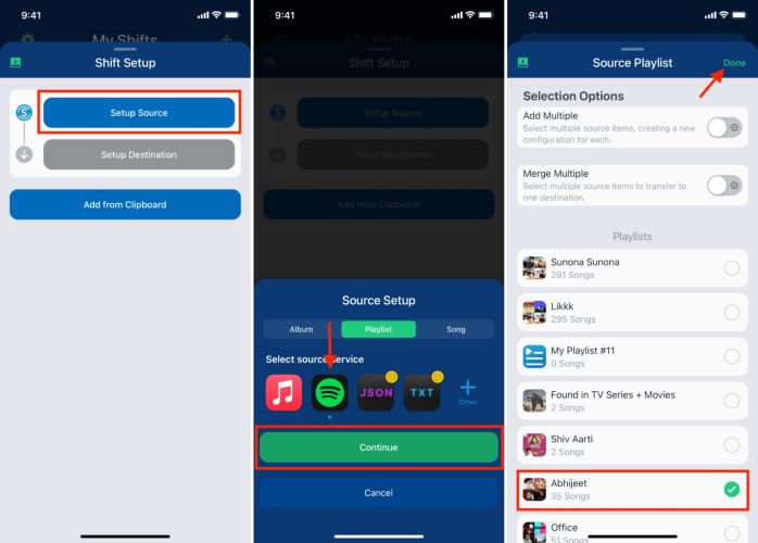 tap Continue SongShift | Spotify to Apple Music Playlist Converters