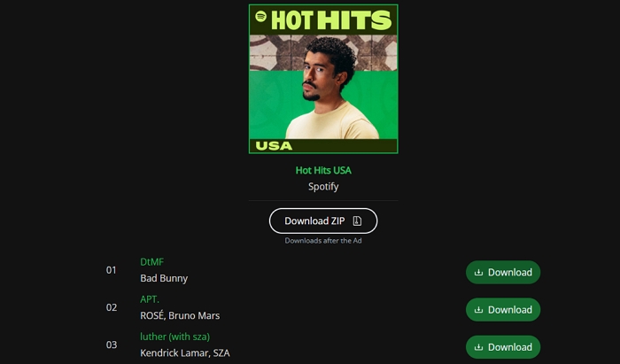 click Download ZIP in SpotifyDown | Free Playlist to MP3 Downloader