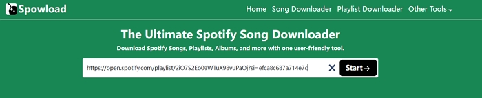 hit Start Spowload | Free Playlist to MP3 Downloader