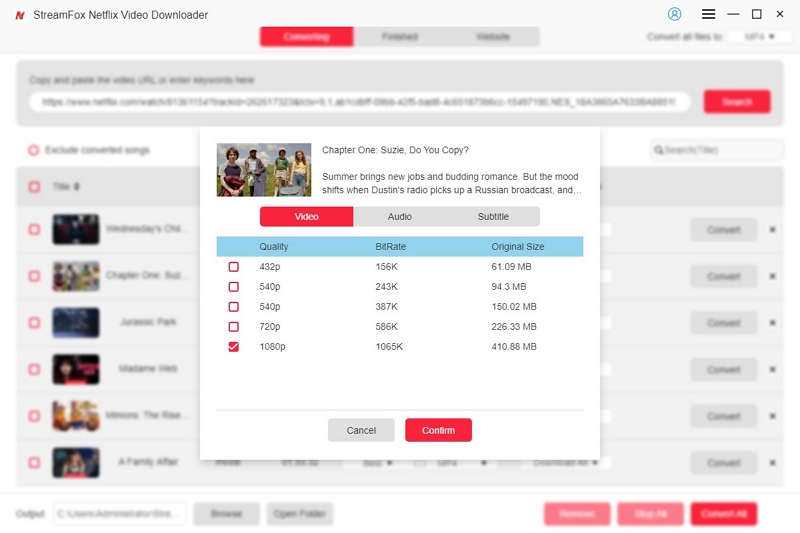 select your preferred video quality | Netflix online video downloader