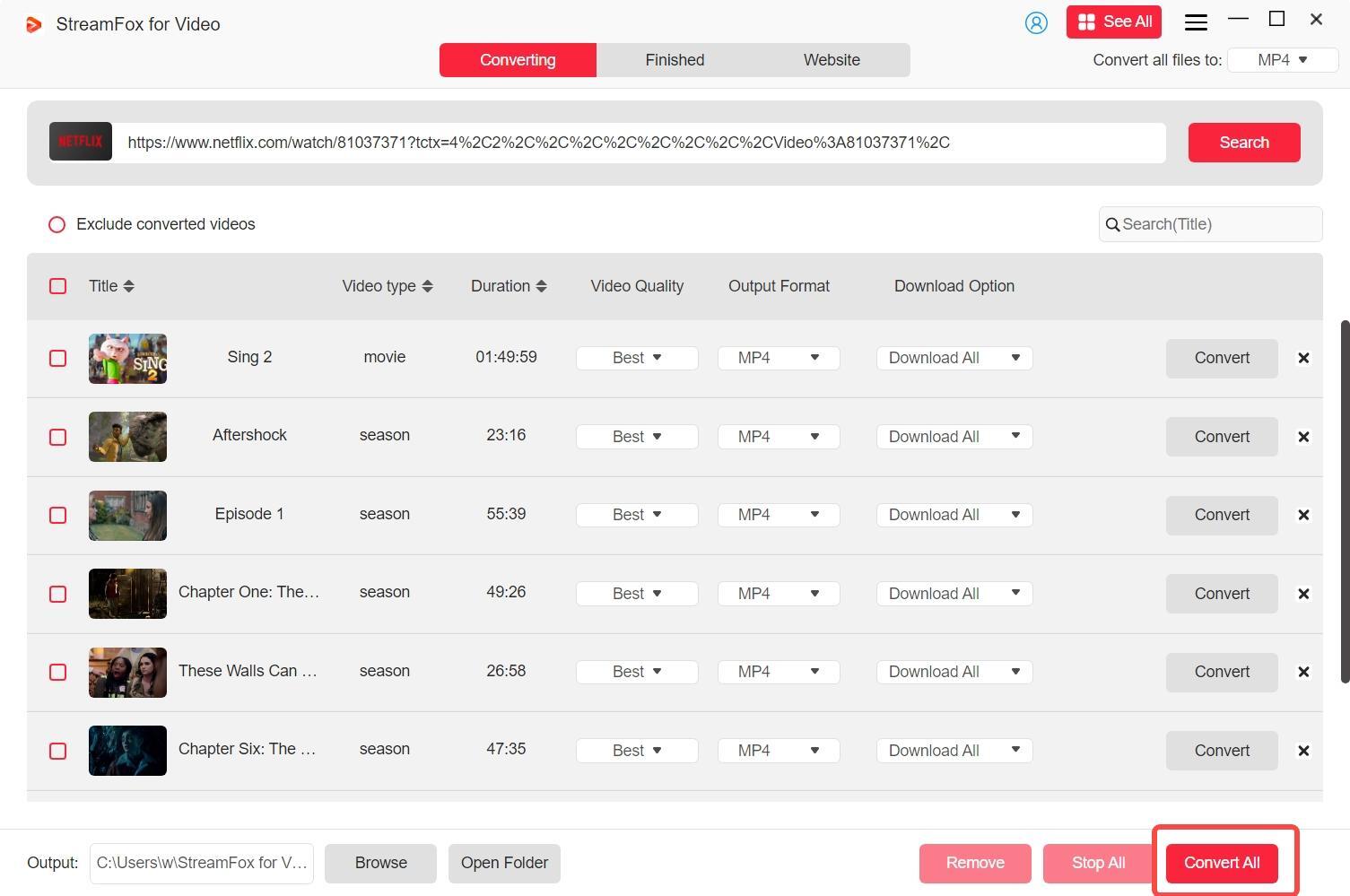 selected output format |how to watch netflix without internet