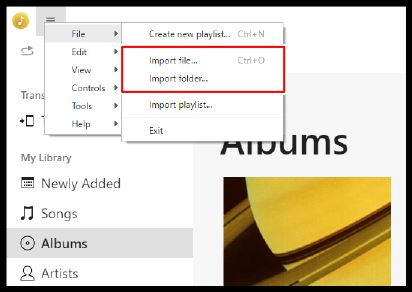 select Import File | Listen to Spotify on Sony Walkman