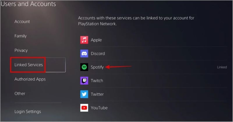 Spotify in Linked Services | Listen to Spotify Music on PS5